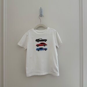 Janie and Jack White Tee with Black, Red and Blue Race Cars